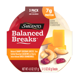 Sargento® Balanced Breaks®  Sharp Cheddar Natural Cheese, Sea-Salted Roasted Cashews and Cherry Juice-Infused Dried Cranberries Snack Kit, 3-Pack