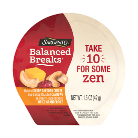 Sargento® Balanced Breaks®  Sharp Cheddar Natural Cheese, Sea-Salted Roasted Cashews and Cherry Juice-Infused Dried Cranberries Snack Kit, 3-Pack
