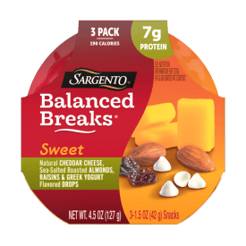 Sargento® Sweet Balanced Breaks® Cheddar Natural Cheese, Sea-Salted Roasted Almonds, Raisins and Greek Yogurt Flavored Drops Snack Kit, 3-Pack