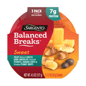 Sargento® Sweet Balanced Breaks®  Colby Natural Cheese, Dark Chocolate Covered Peanuts, Banana Chips and Creamy Peanut Drops Snack Kit, 3-Pack