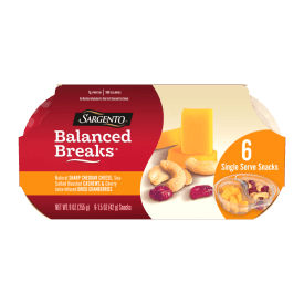 Sargento® Balanced Breaks®  Sharp Cheddar Natural Cheese, Sea-Salted Cashews and Cherry Juice-Infused Dried Cranberries Snack Kit, 6-Pack