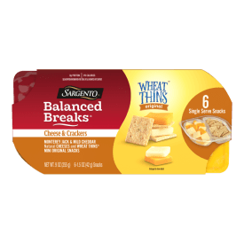 Sargento® Balanced Breaks® Cheese & Crackers,  Monterey Jack & Mild Cheddar Natural Cheese and WHEAT THINS® Mini Original Snacks Snack Kit, 6-Pack