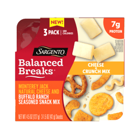 Sargento® Balanced Breaks® Cheese + Crunch Mix Monterey Jack Natural Cheese and Buffalo Ranch Seasoned Snack Mix of Pretzels, Roasted Cashews, Corn Sticks, Toasted Bread Chips, Pita Chips, 3-Pack