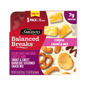 Sargento® Balanced Breaks® Cheese + Crunch Mix Colby-Jack Natural Cheese and Smoky & Sweet BBQ Seasoned Snack Mix of Pretzels, Roasted Cashews, Corn Sticks, Corn Kernels, Toasted Bread Chips, Snack, 3-Pack